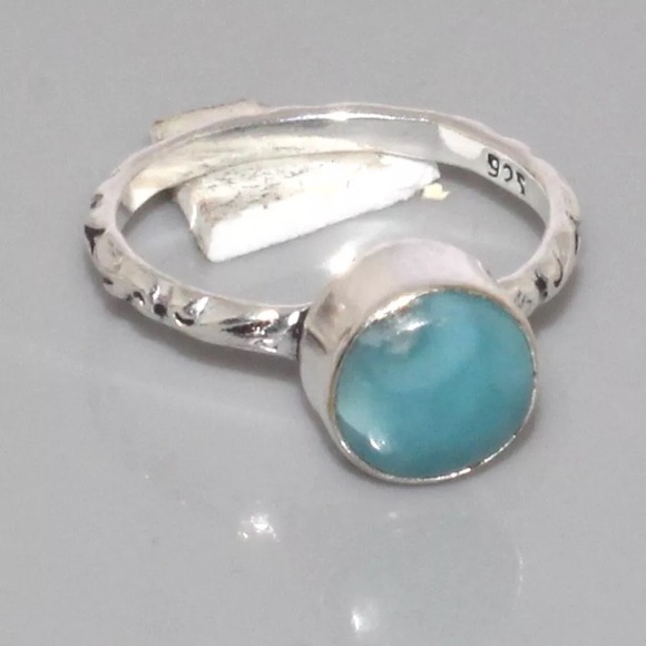 Natural Caribbean Larimar & Silver Overlay Ring - Picture 2 of 3